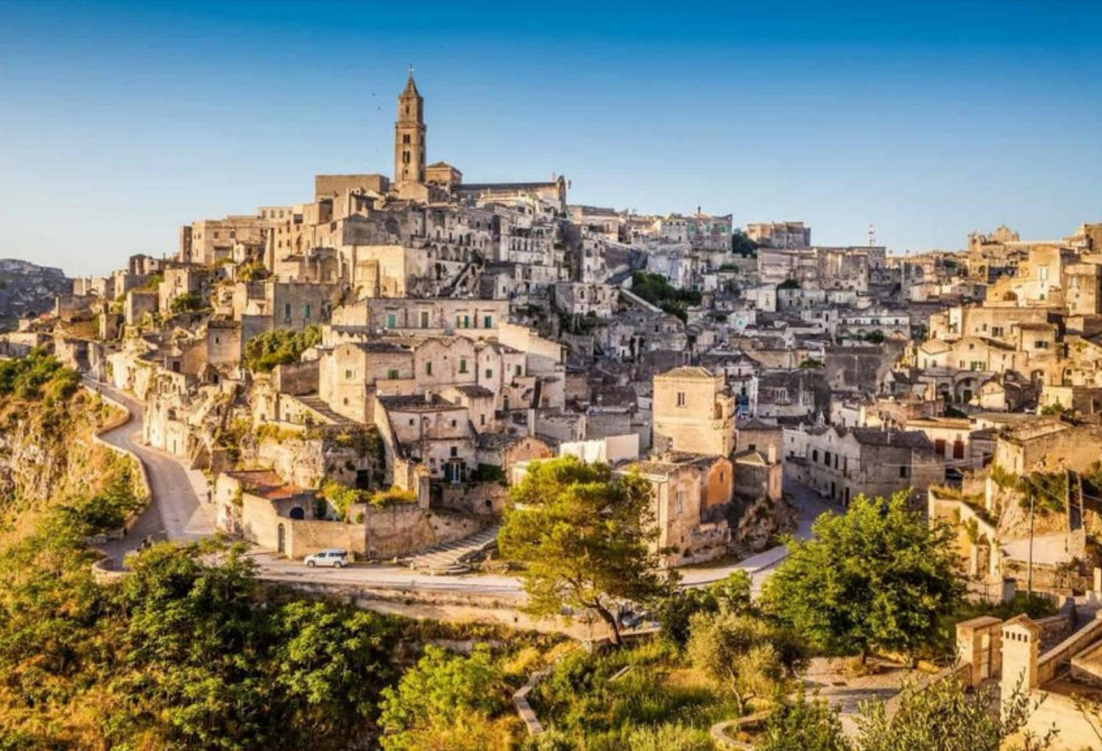 The ancient sassi cave dwellings of Matera in golden light