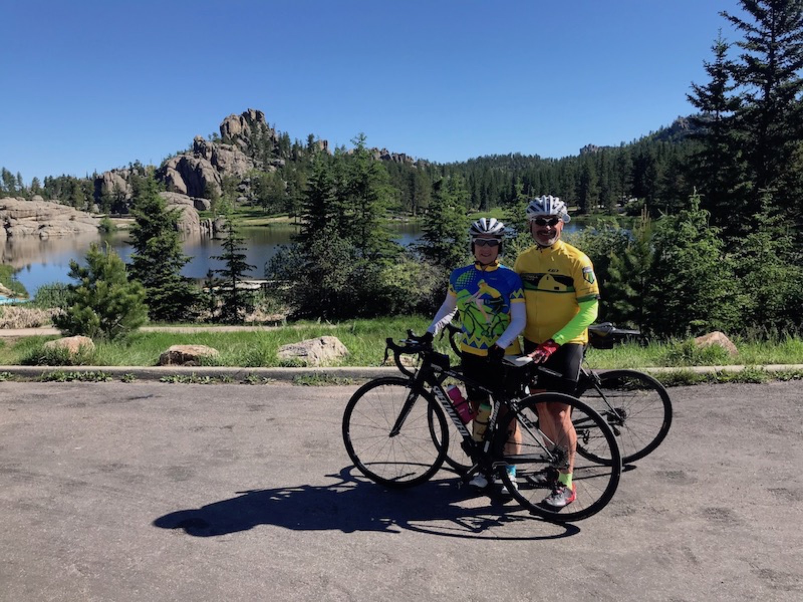 Cycling past Sylvan Lake on the Needle Highway